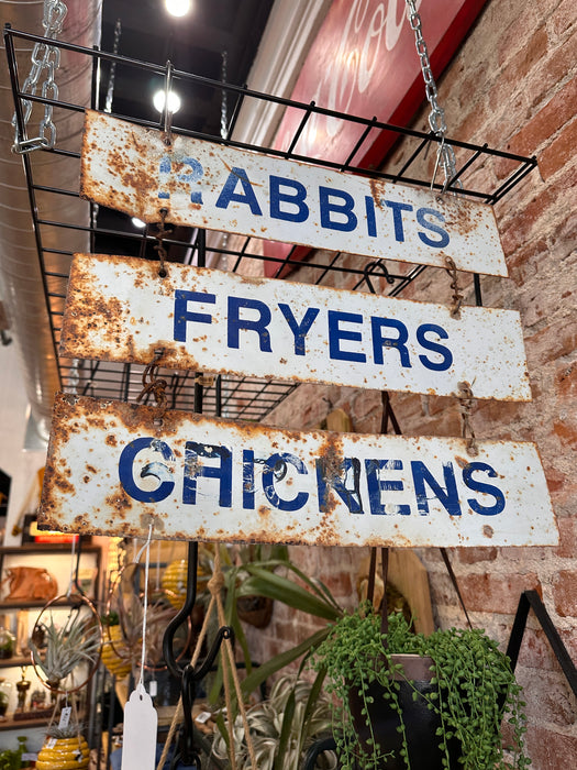 Farm Sign Rabbits Fryers Chickens Double Sided Vintage