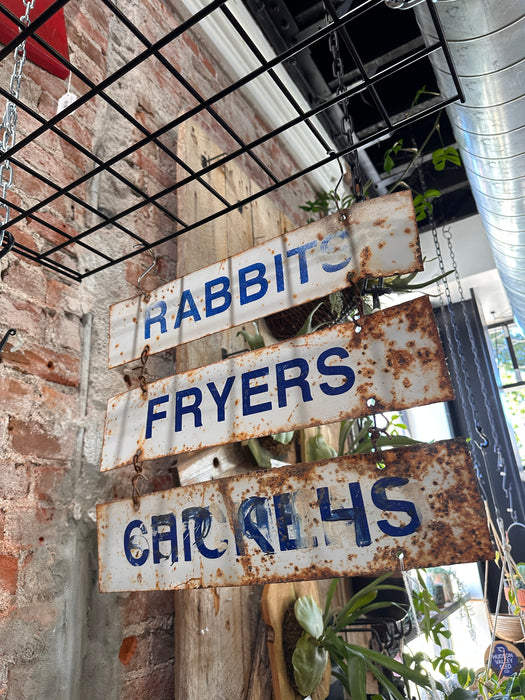 Farm Sign Rabbits Fryers Chickens Double Sided Vintage