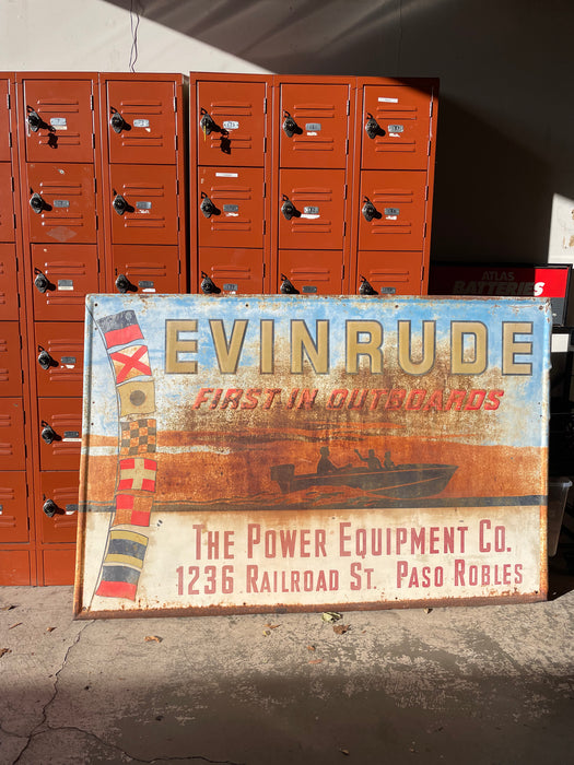 Antique Orginal Evinrude Sign "First In Outboards" Paso Robles Advertising Sign